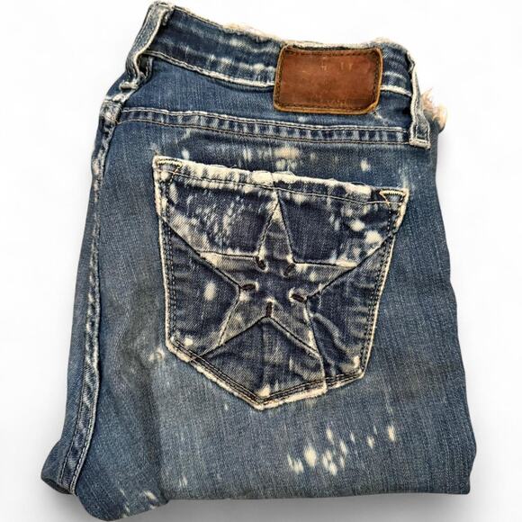 Big Star Brigette Slim Straight Blue Denim Distressed Star Bleach Jeans Sz.26R - Picture 1 of 6